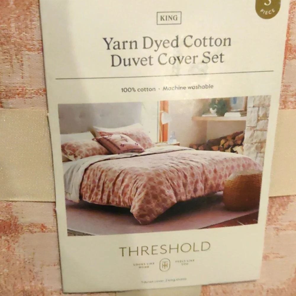 New!Threshold King yarn dye ikat duvet cover & sham set Cottagecore Vintage Insp